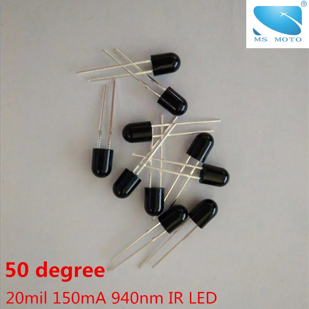 

10PCS/LOT 20mil Chip 5mm 940nm IR LED Infrared emitting diode 150mA Special angle 50 degree Through hole Especial custom size