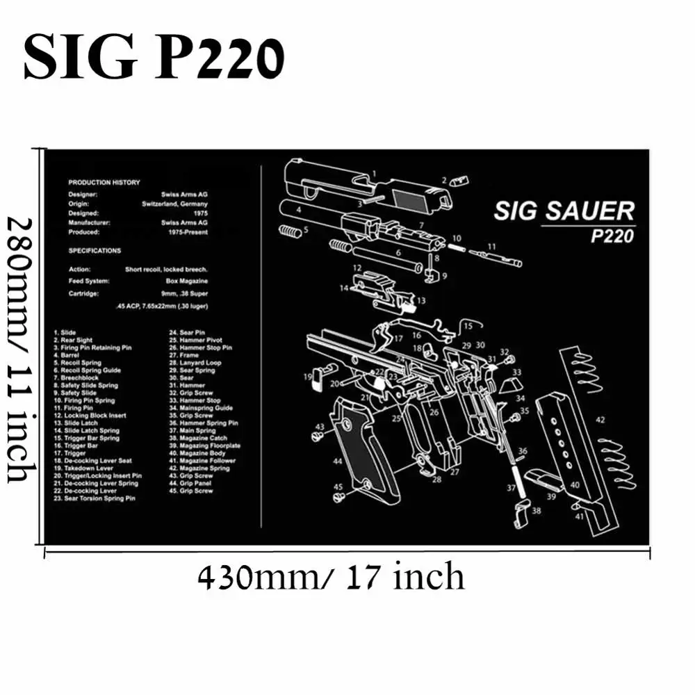 Большой чистящий коврик для ружья AR15 AK47 Glock 1911 SIG винтовка пистолет оружейный оружейник разборка ремонт набор инструментов для сборки скамьи колодки - Цвет: SIG P220