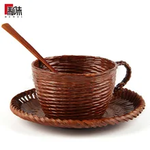 Творческий ротанга Bamboo Кофе чашки Комплект из 3 вещей не пропускает