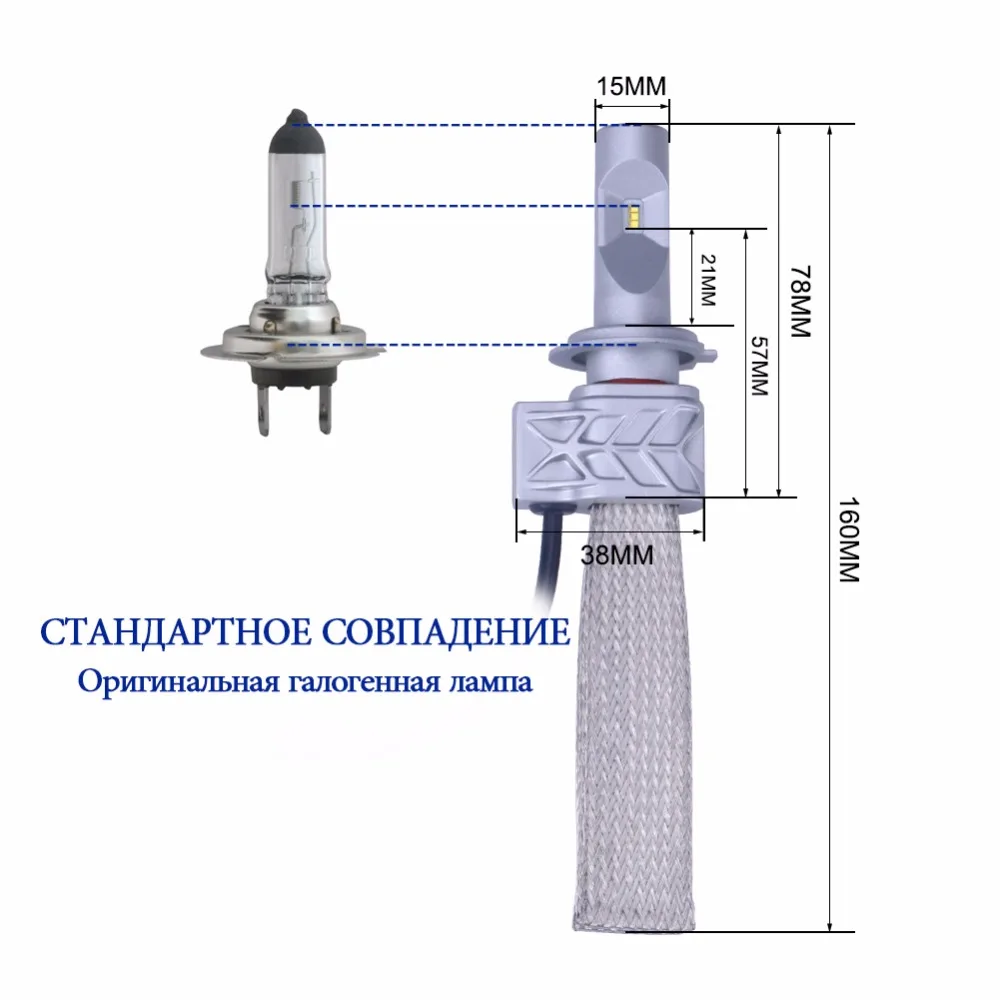 TC-X Светодиодные лампы H7 для рефлектора ближнего света автолампы Н7 12 В led лампы H7 для авто с чипами Luxеon ZES с медными леитами