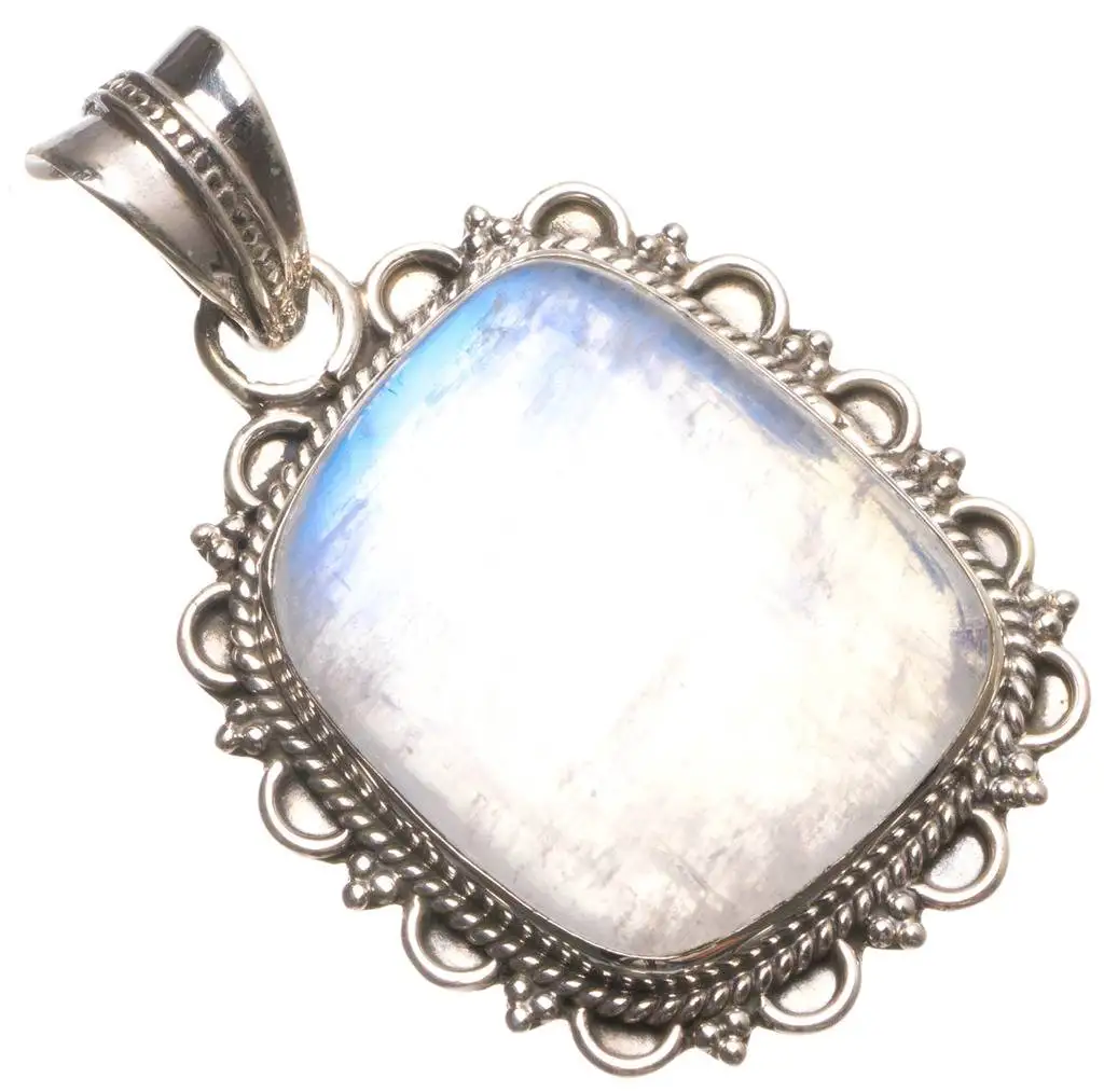

Natural Rainbow Moonstone Handmade Boho 925 Sterling Silver Pendant 1 3/4" U0414