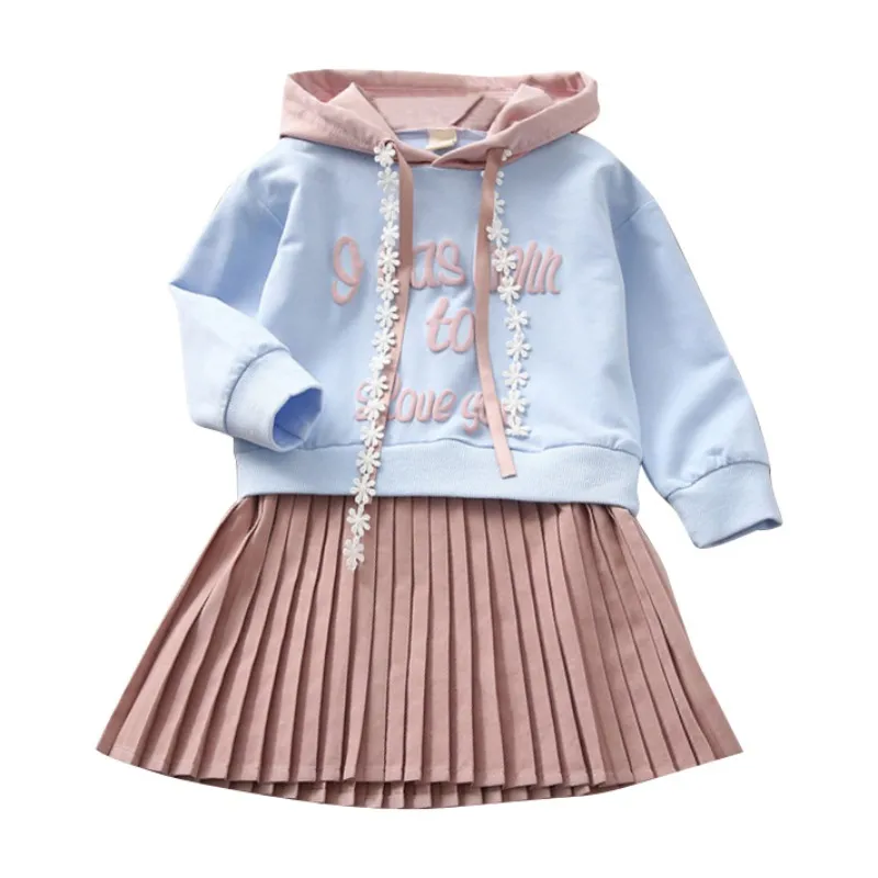 

Girls Clothing for 2-11T Long-sleeve Fake Two-piece Hooded Pleated Dress Casual Dress Baby Fashion Autumn Spring Outfits