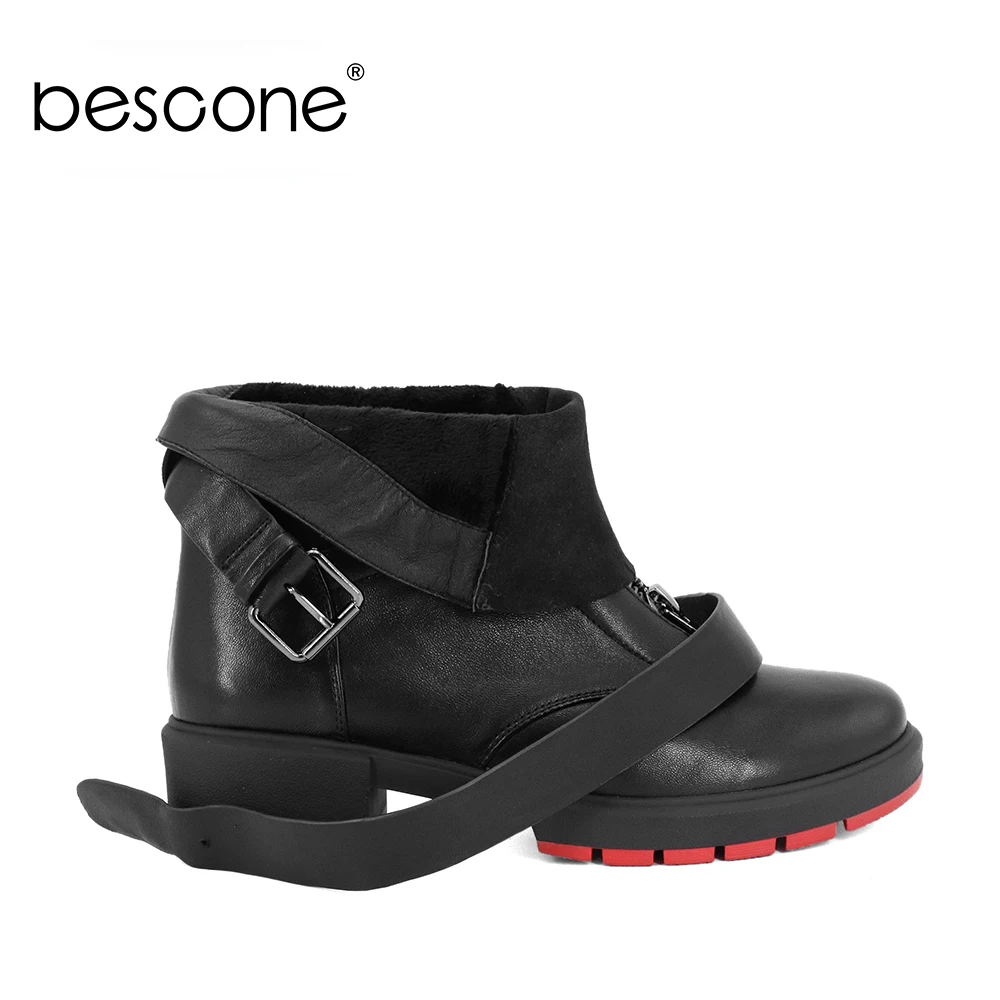 Talons Fermeture Chaussures Véritable Décontracté Bottines De Bescone Confortable À Cuir M46 Sangle Glissière Bout Bas Rond Boucle Dame En Carré Black Bottes 7Yqx7wvF