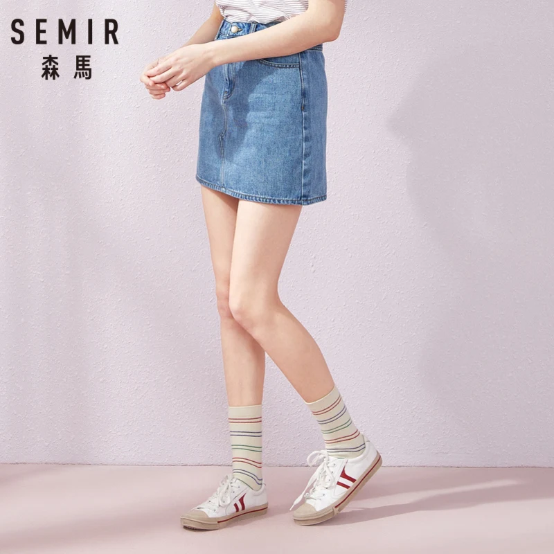 Женская джинсовая юбка SEMIR тонкая Студенческая в стиле таннина лето 2019|Юбки| |