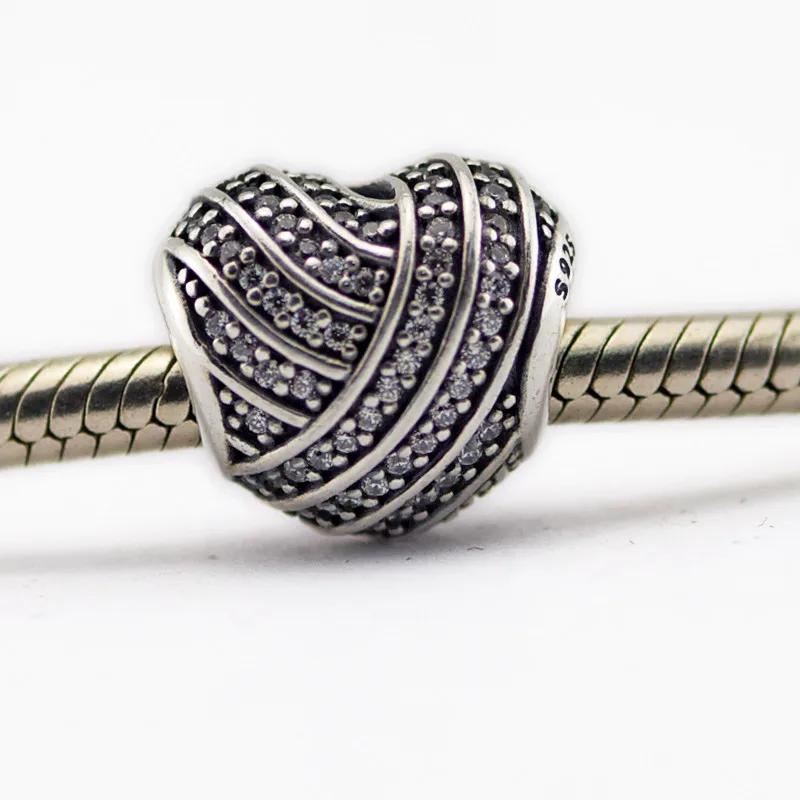 

Fits Pandora Charms Bracelets 925 Sterling Silver Jewelry Love Lines Silver Charm with Clear CZ Original Beads Jewelry Making