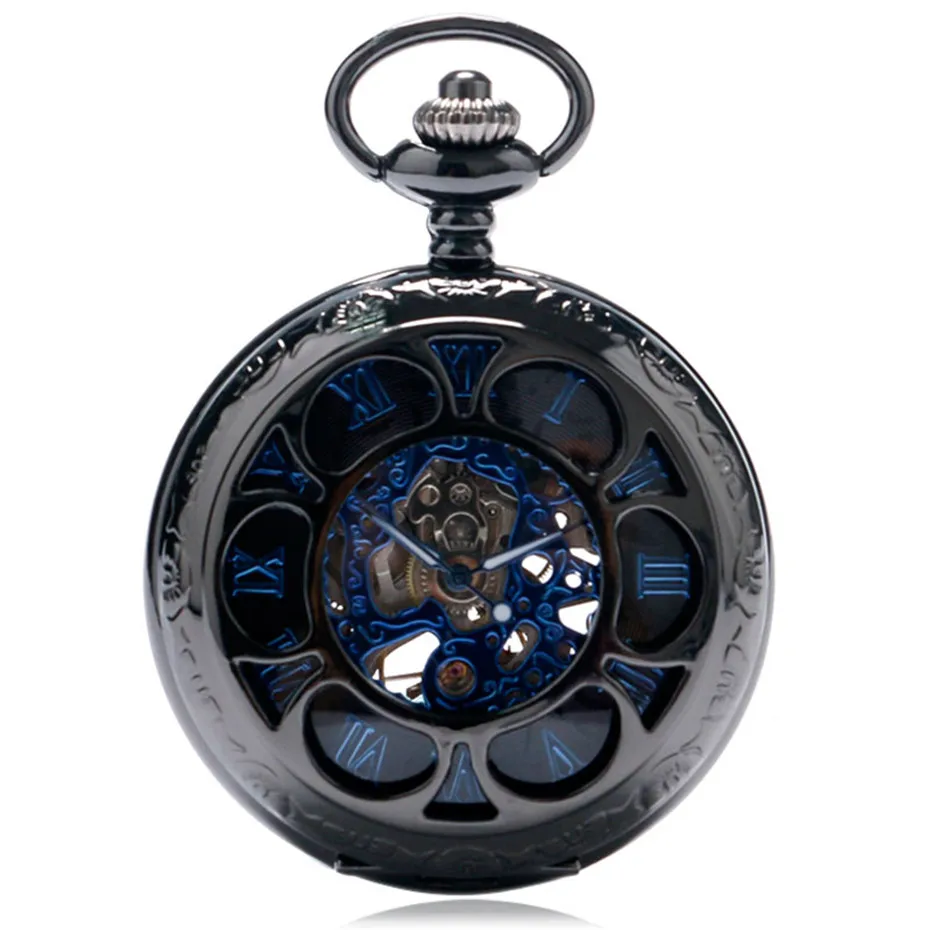 YISUYA Luxury Steampunk Hollow Skeleton Mechanical Pocket Watch Roman Numerals Dial Vintage Fob Chain Pendant Clock Men Women Gifts (3)