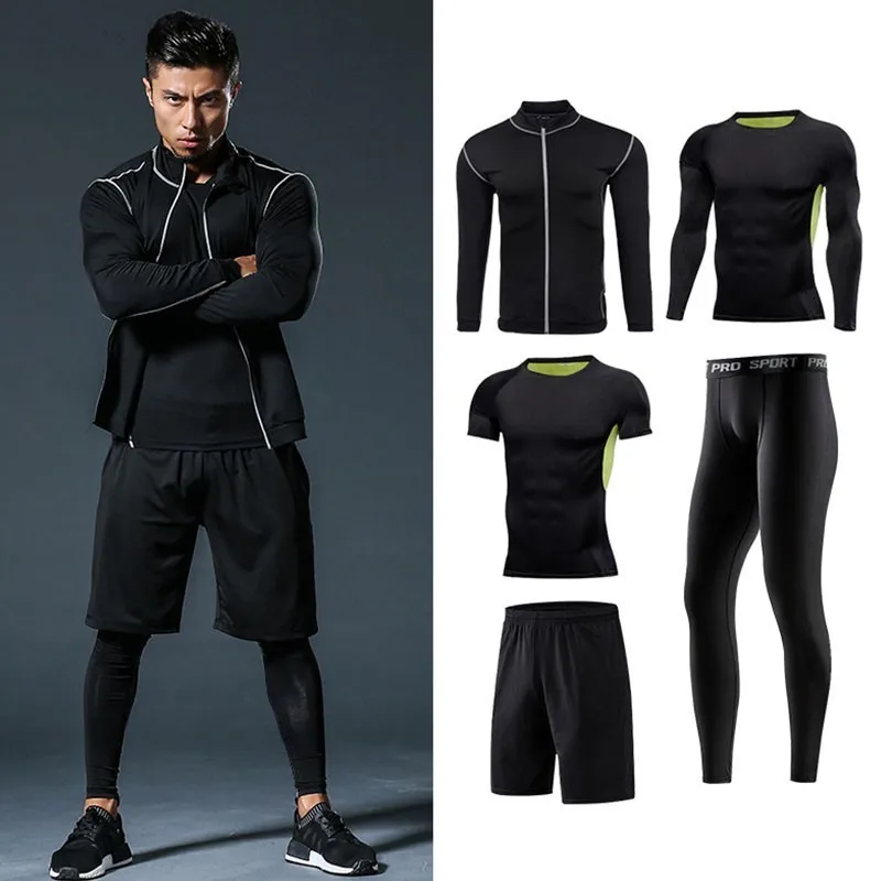 Men Running Sets Compression Sport Suits Quick Dry Workout Clothes Sports Joggers Training Gym Fitness Tracksuits Sportswear Man