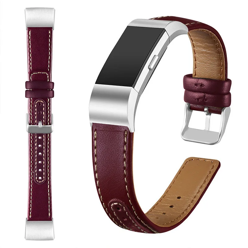 Replacement Bands Splicing Two-tone Genuine Leather for Fitbit Charge 2 Wristband Metal Connectors Fitness Strap Women Men Small Large 5 (13)