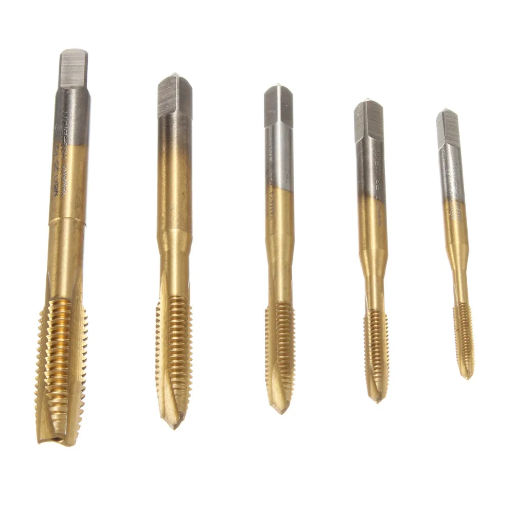 5pc HSS Titanium Machine Hand Tap Tapping Screw Thread Metric Plug Taps