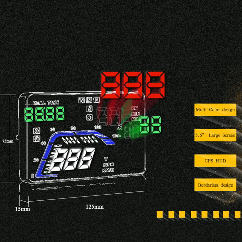 Универсальный Q7 5," мульти Цвет Авто HUD gps головой вверх Дисплей Speedometers панель управления предупреждением лобовое стекло проектов