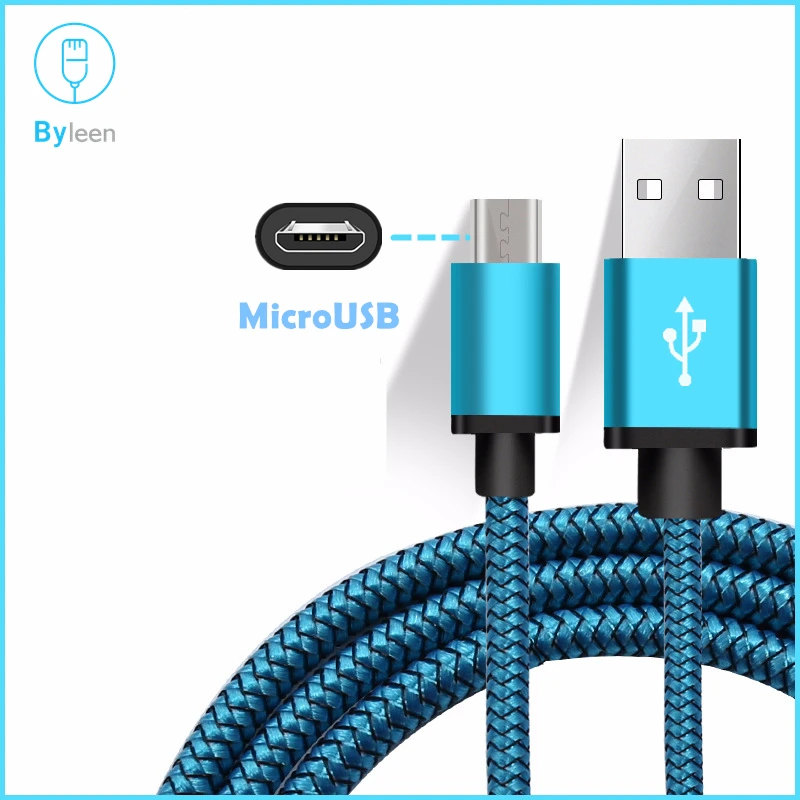 Byleen, нейлон, длина 1/2 м, быстрая зарядка, микро USB зарядное устройство, линия синхронизации данных для samsung Galaxy E7 E5 A7 A5 A3 J7 J5 J1 / - Тип штекера: blue