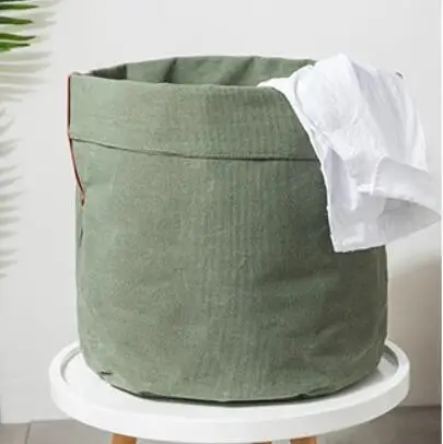 New Solid color series Folding Waterproof Laundry Hamper Clothes Storage Basket Home decoration barrel kids toy organizer bucket - Цвет: Армейский зеленый