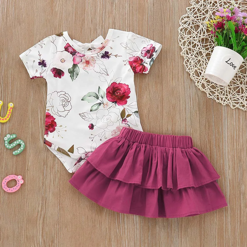 

Newborn Toddler Infant Baby Girls Floral Print Romper Ruffles Skirt Outfits Set kiz newk giyim infant clothing baby kleding