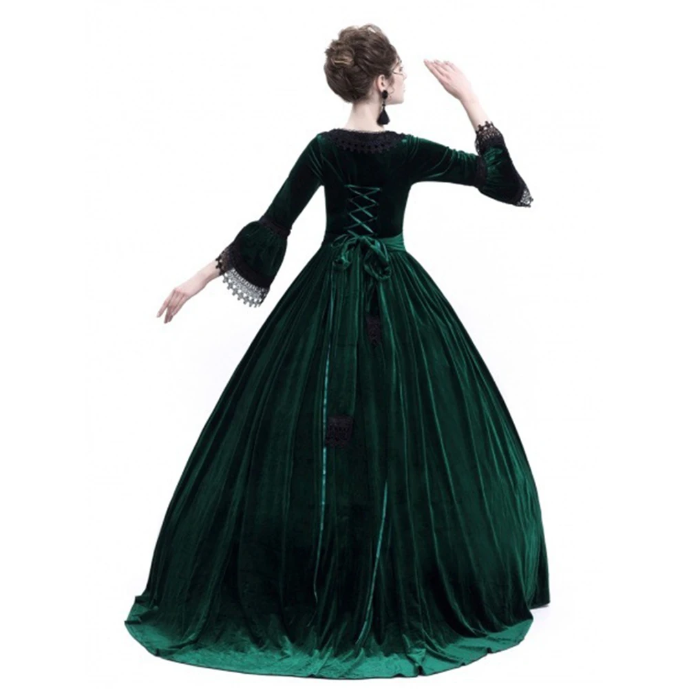 High Quality Medieval Dress Women Vintage Sqaure Collar Long Dresses Costume Renaissance Gothic Costume Gown Halloween Cosplay