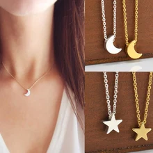 Pendentif argent or chaîne étoile charme bijoux collier Simple croissant de lune femmes 1pc chaud plaqué charme Jwelry cadeau(China)