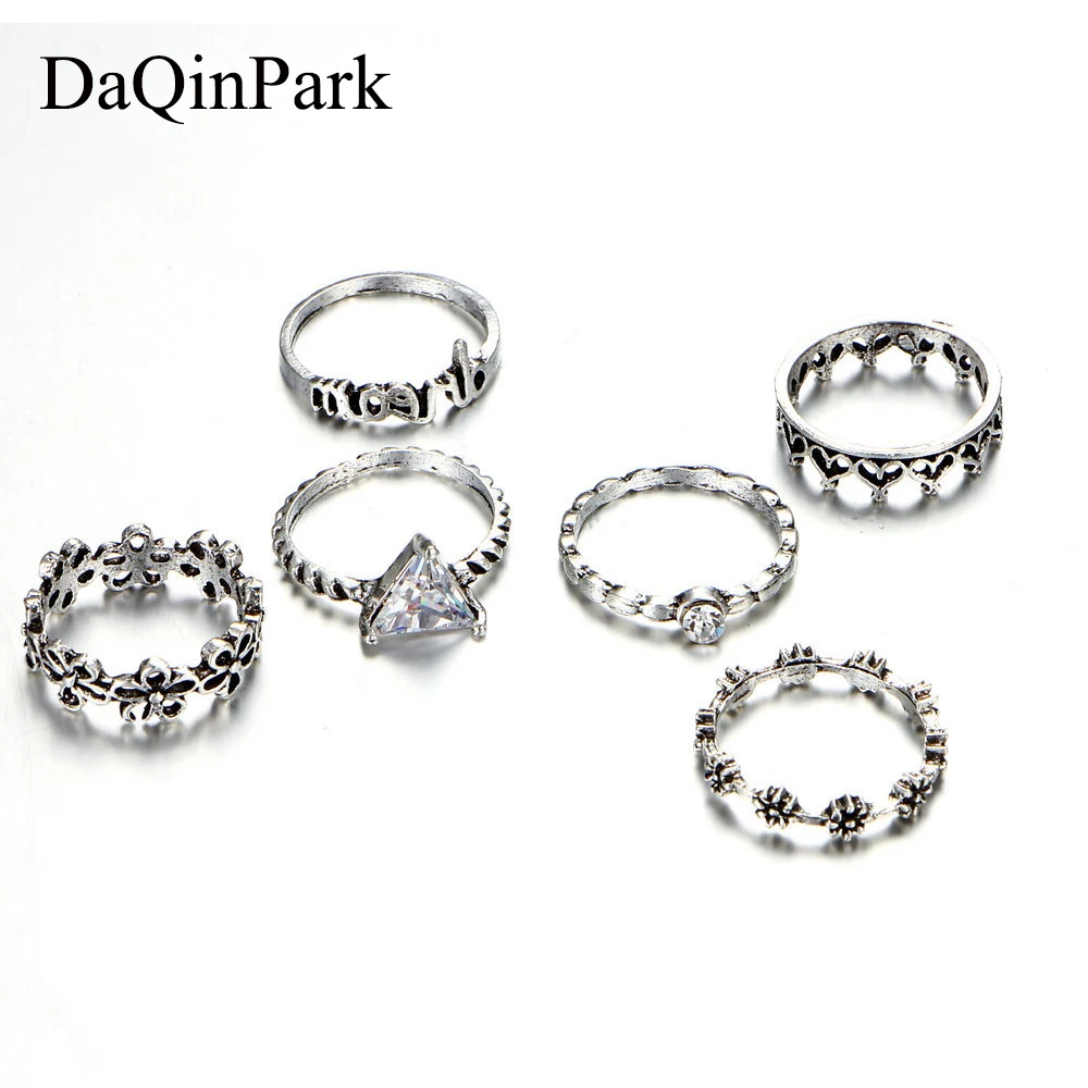 

Ring Sets for Fingers 6PCS Retro Hollowed Triangle Dream Flower Finger Ring Statement Jewelry Women Ring Retro Vintage Jewelry