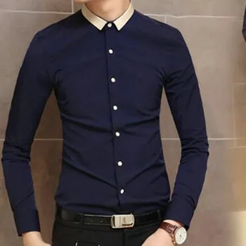 

New hot fashion slim men's small collar shirt tide men's solid color gold collar men's formal shirt