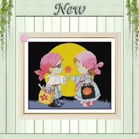 Sisterly love cartoon girls decor painting 11CT counted printed on the canvas DMC chinese Cross Stitch kits 14CT needlework Sets