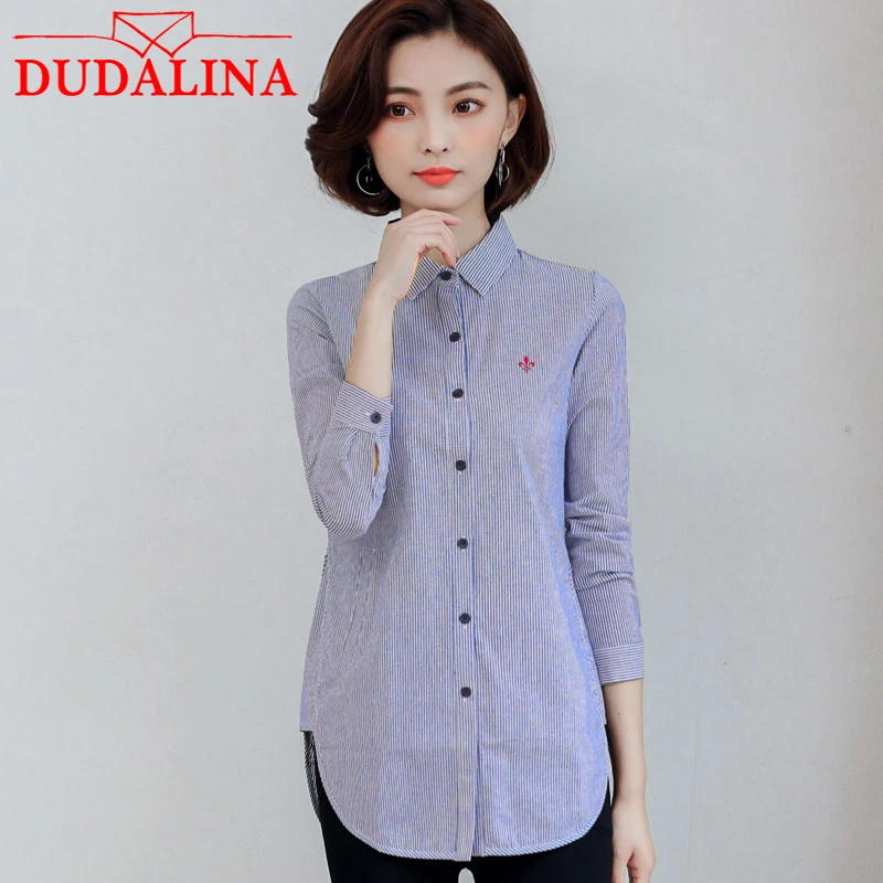 

DUDALINA NEW Women Long Sleeve Long Shirt Fashion Casual 100% Cotton Women Shirt Laple Big Size Long Sleeve Shirt Size S-4XL