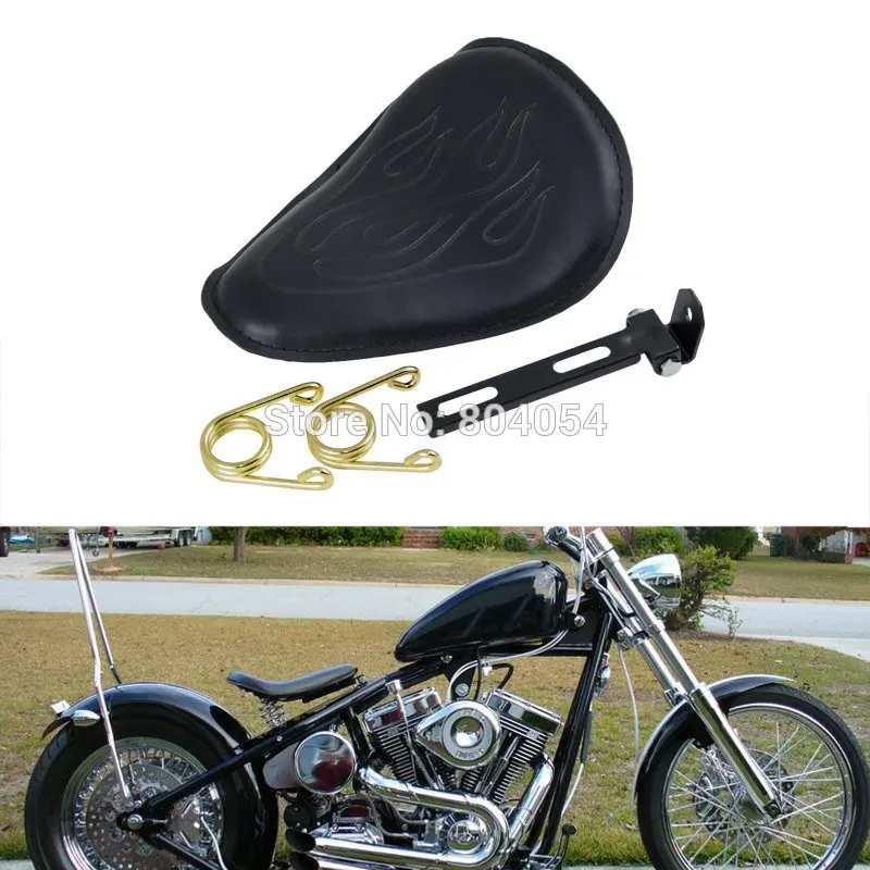 Black Leatheroid Deep Dish Solo Spring Seat For Custom Bobber Harley