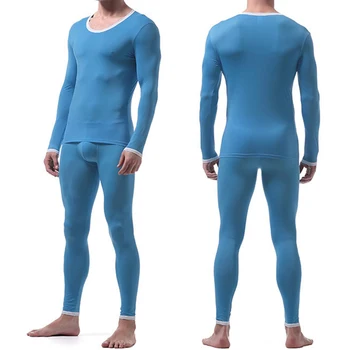 

Sexy Male Long Johns Men's Thermal Underwear Sleepwear Ice Silk Lounge Tight Translucent Long Sleeve Undershirt Trousers Set