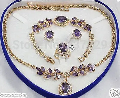 Wholesale ^^^Bridal Fashion Jewellery Women's Set amethyst Necklace Earring Ring Bracelet (A0503)