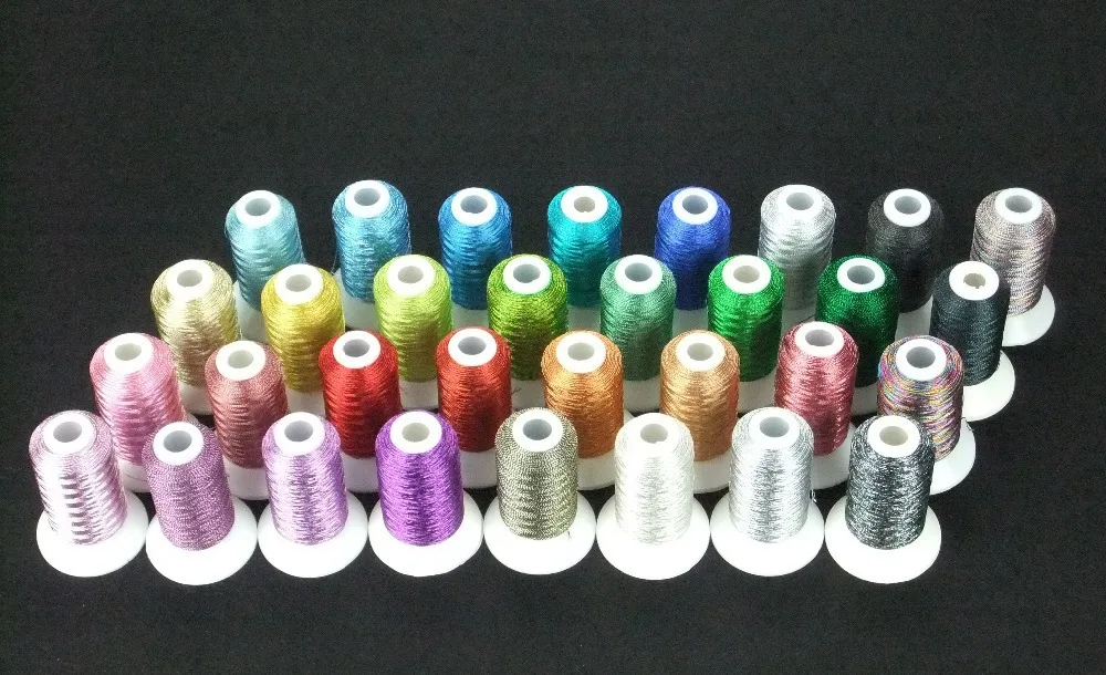 32 Mini Spools Metallic Machine Embroidery Thread Filament Ideal for