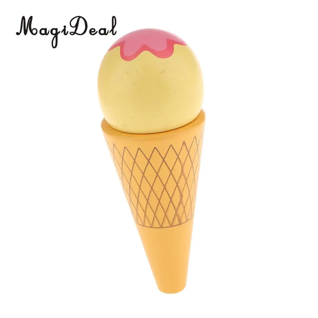 MagiDeal High Simulation 1Pc Wooden Magnet Connected Ice Cream Cone Food for Kids Pretend Play House Kitchen Squishy Toy 2Colors