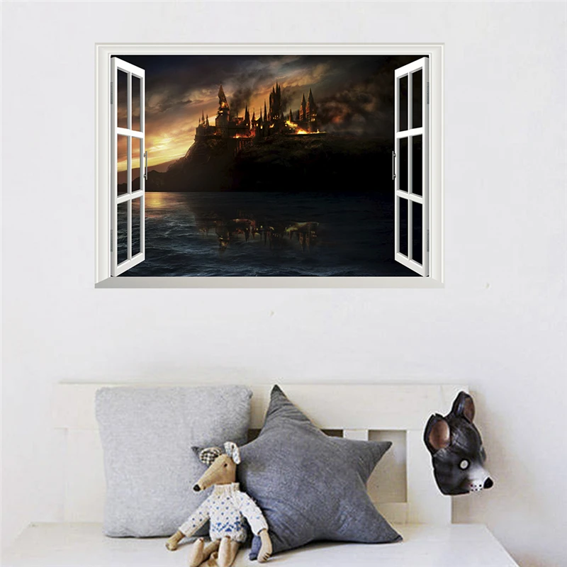 

creative magic castle window wall stickers home decor living room 3d harry potter landscape wall decals pvc mural art diy poster