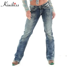 Kinikiss, женские джинсы, светло-голубые, сексуальные, тонкие, прямые, модные, свободные, потертые джинсы, высокая уличная Талия, женские, летние, модные джинсы