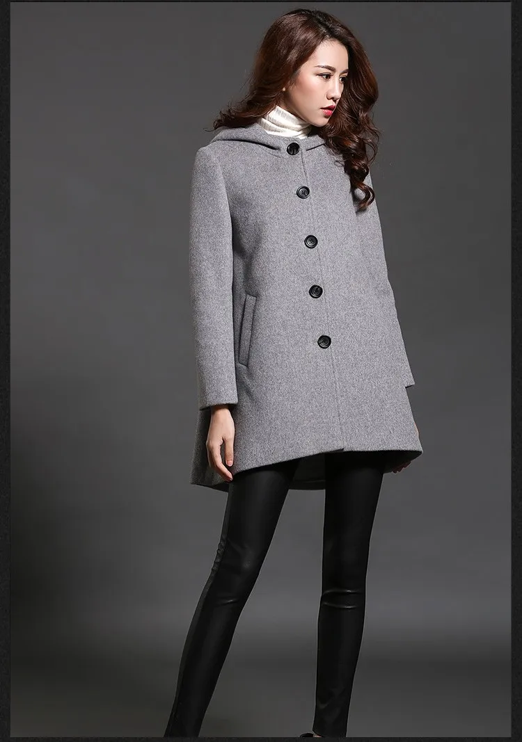 Плащ, стильное одноцветное свободное однобортное шерстяное пальто с капюшоном, тонкое модное пальто большого размера, новое поступление