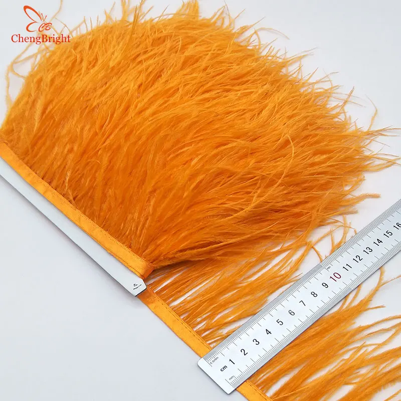 

ChengBright Wholesale High Quality 10Yards Orange Real Ostrich Feather Ribbon Ostrich Feathers Trim Fringe Clothing Decoration
