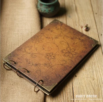 

100% High quality vintage diy a4 photo album scrapbook handmade waterproof hard cardboard photo album with copper ring