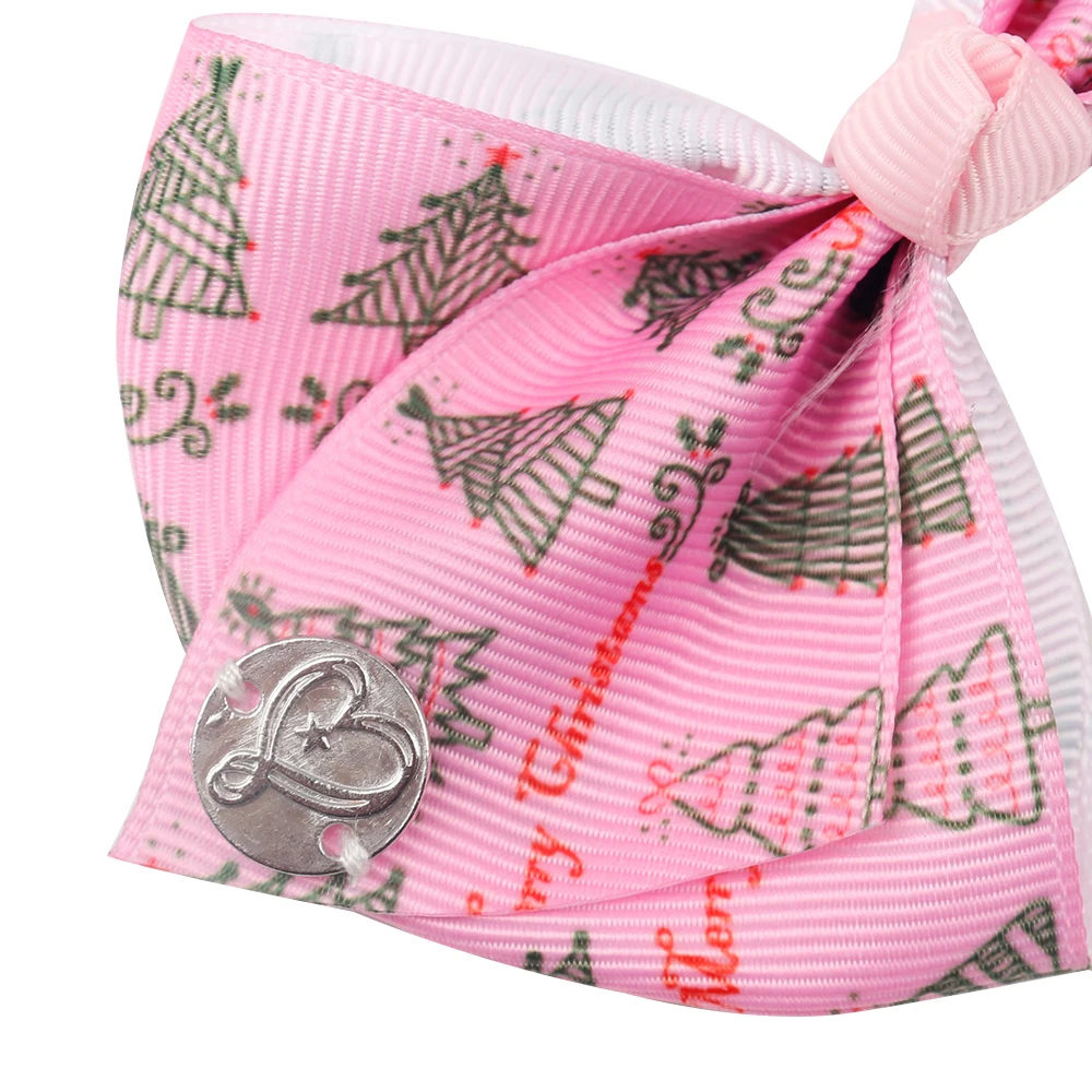 7Pcs/Set Cute Christmas Hair Clips Santa Claus Printed Hair Bows For Girls Xmas Kids Handmade Hairg