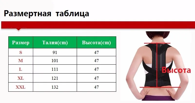 Размеры корсетов для позвоночника таблица с номерами