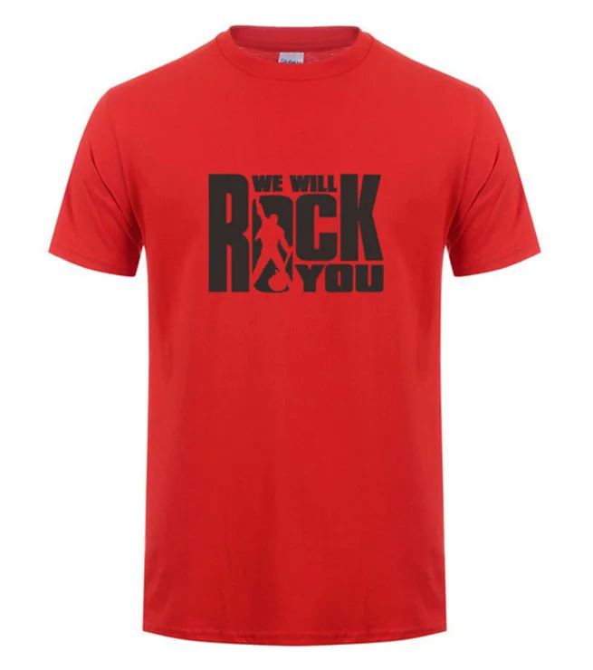 Летняя футболка queen We Will Rock You, Мужская крутая футболка с принтом рок-группы, хлопковая футболка с коротким рукавом, топы в стиле рок-ролл - Цвет: red 1