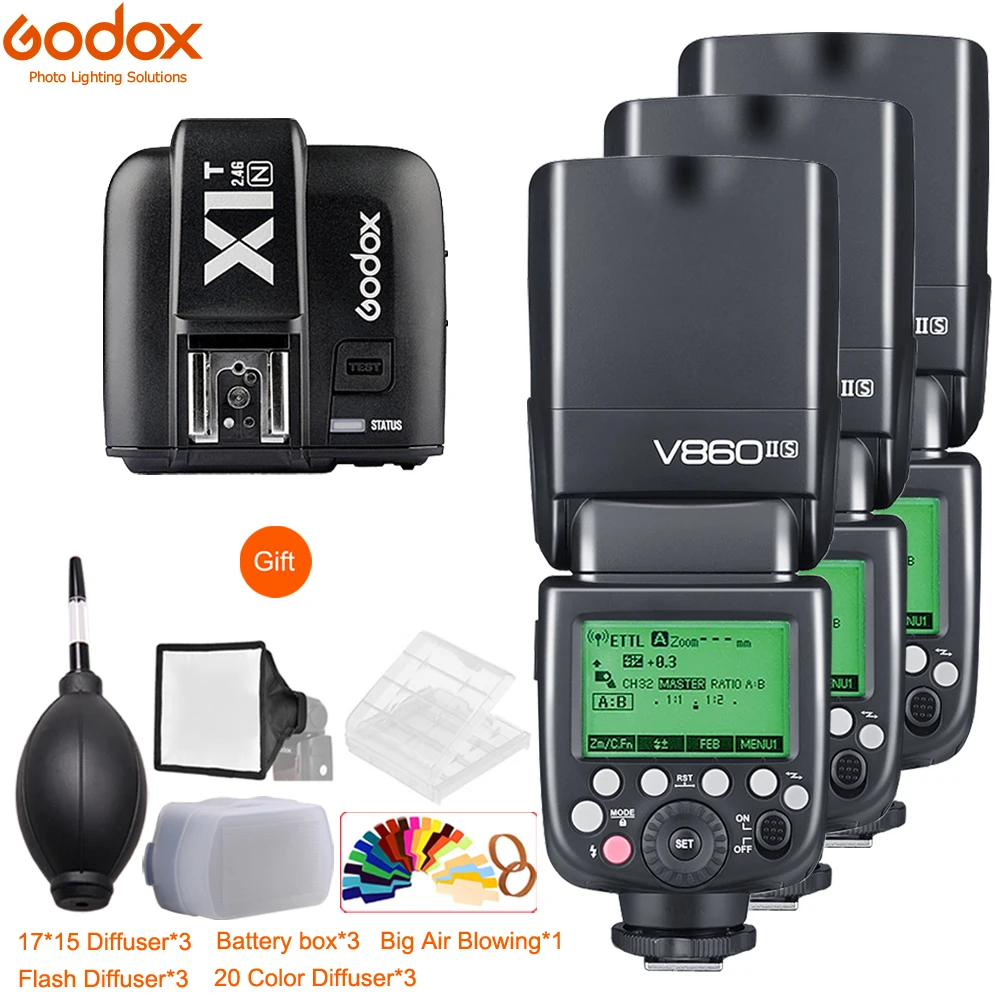 Вспышка Godox V860II литиевая GN60 HSS 1/8000s TTL + триггер X1T для Sony Nikon Canon Olympus Fuji 3
