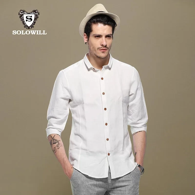 Luxury Mens Casual Linen Shirts Popular 6 Colors Bracelet Long Sleeve ...