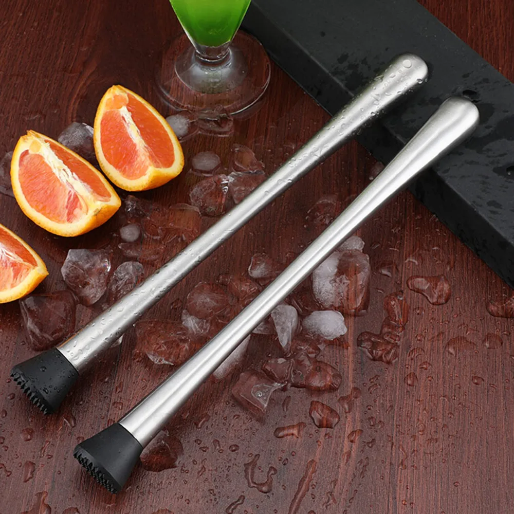 Cocktail Muddler Stainless Steel Pestle Grooved Plastic Head DIY Drinks Fruit Ice Cocktail Muddler Bar Mixer Mojito Bar Tools