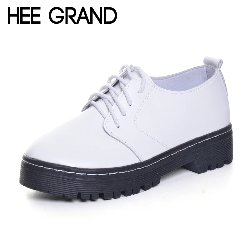 

HEE GRAND 2017 Brogue Shoes Lace-Up Platform Oxfords Shoes Woman Casual PU Patent Leather Creepers Spring Fashion Flats XWD6039