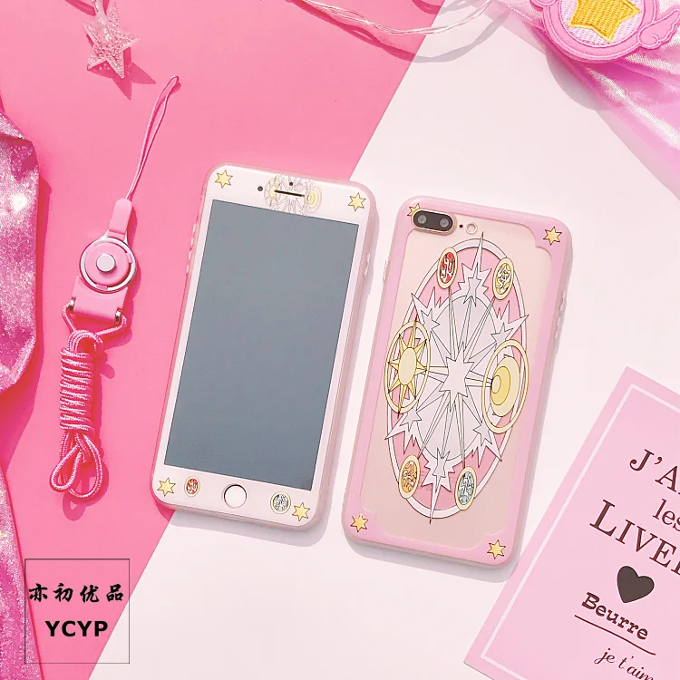 Чехол для iphone 8 8 plus Cardcaptor Sakura+ пленка для экрана из закаленного стекла, розовый чехол для iphone 6 6 S plus 7 7 plus X+ пленка