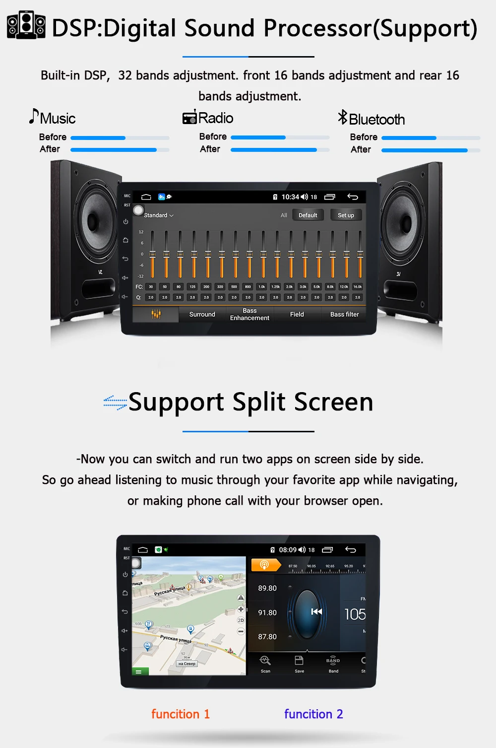 Clearance Funrover 8 core android 9.0 2din car dvd multimedia player for kia rio k2 2011-2016 radio gps navigation DSP LTE 64G SIM 9" 2.5D 1