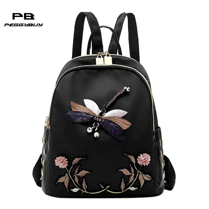 

Fashion Women Backpack for Teenage Girls Handmade Embroidery New High Quality Designer Oxford Black Elegant Female Backpacks