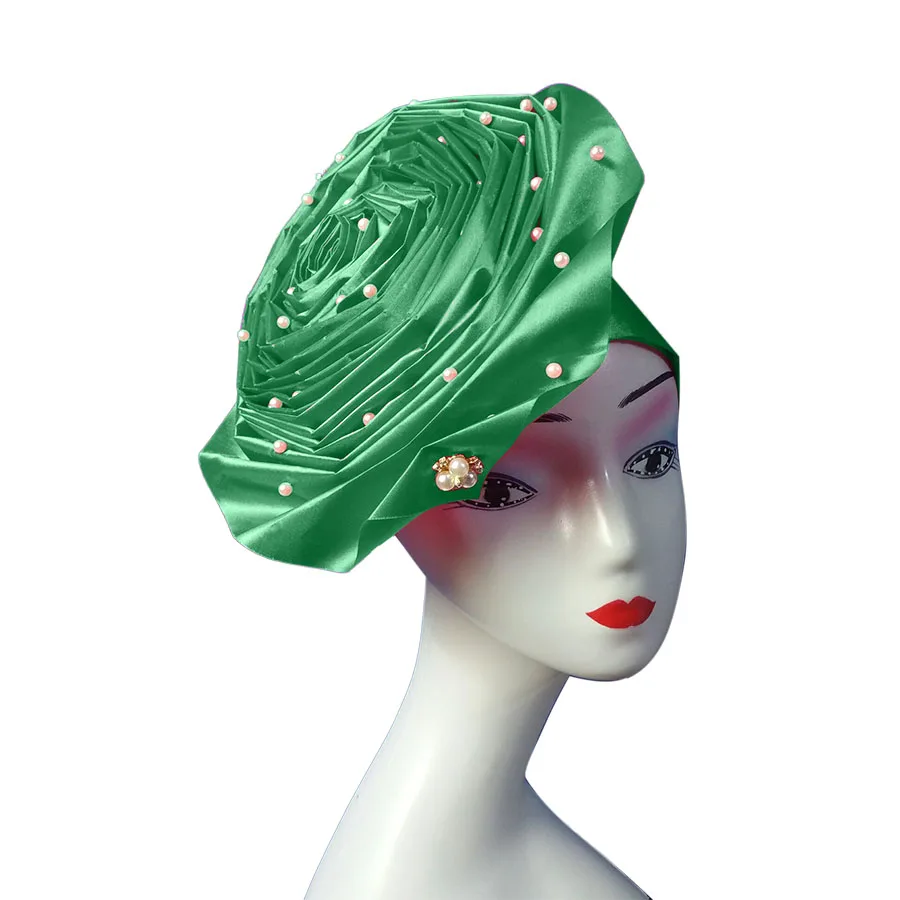 African aso oke cotton headtie nigerian gele headtie already made auto hele turban cap aso ebi headwrap big brim gele  (3)