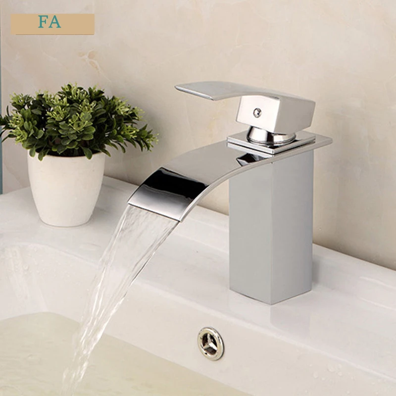 

Single Handle 1 Hole Mounted Basin Faucet WATERFALL Design Bathroom Basin Faucets Multi layer Electroplated Faucet Good Quality