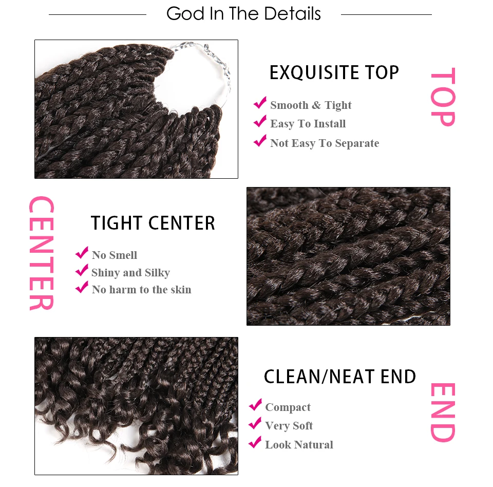 SAMBRAID Curl Box Braids Hair Extensions Crochet Braids Synthetic Hair 24Root/60G /Pack Pure Color For Black Women