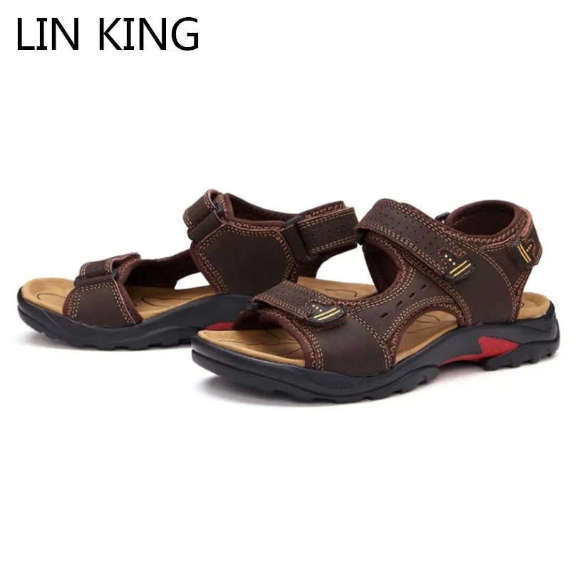 

LIN KING New Leisure Summer Men Beach Shoes High Quality Genuine Leather Outdoor Sandals The Big Yards Men's Sandals Size 38-48