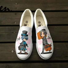 Вэнь ручная роспись слипоны Дизайн Пользовательские Аниме Черный дворецкий унисекс белые парусиновые кроссовки для рождественских подарков на день рождения