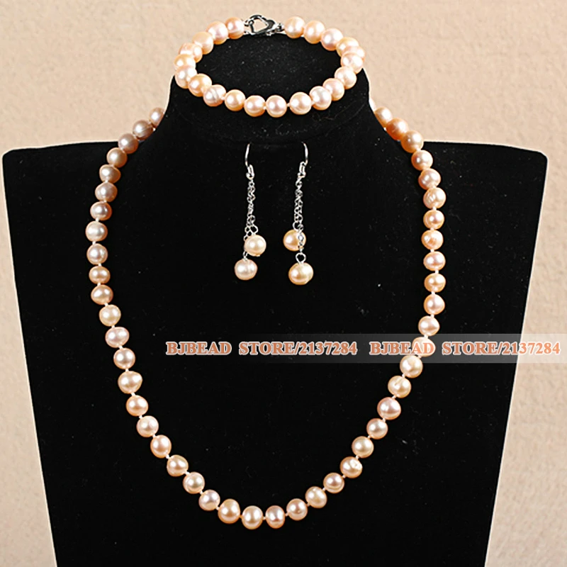 Good Design Best Mother Gift 8-9mm Natural Pink Freshwater Pearl Jewelry Set (Necklace Bracelet &amp Earrings) | Украшения и
