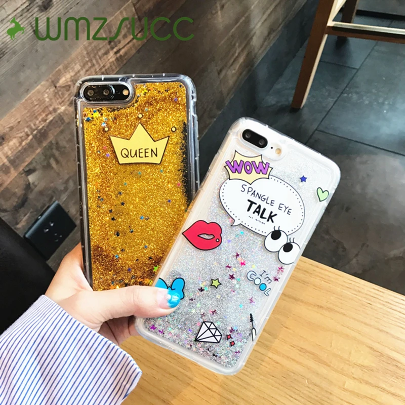 WMZSUCC Cute Cartoon Spangle Eye Queen Quicksand Glitter Phone Covers For iPhone X 6 7 8 Plus Liquid Case 6s |